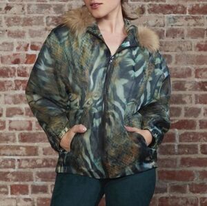 Ooh! La, La! Couture Camouflage Fur-Trimmed Jacket